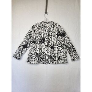 CJ BANKS WOMEN'S WHITE WITH BLACK EMBROIDERY JACKET BUTTON COAT PLUS SIZE 2X